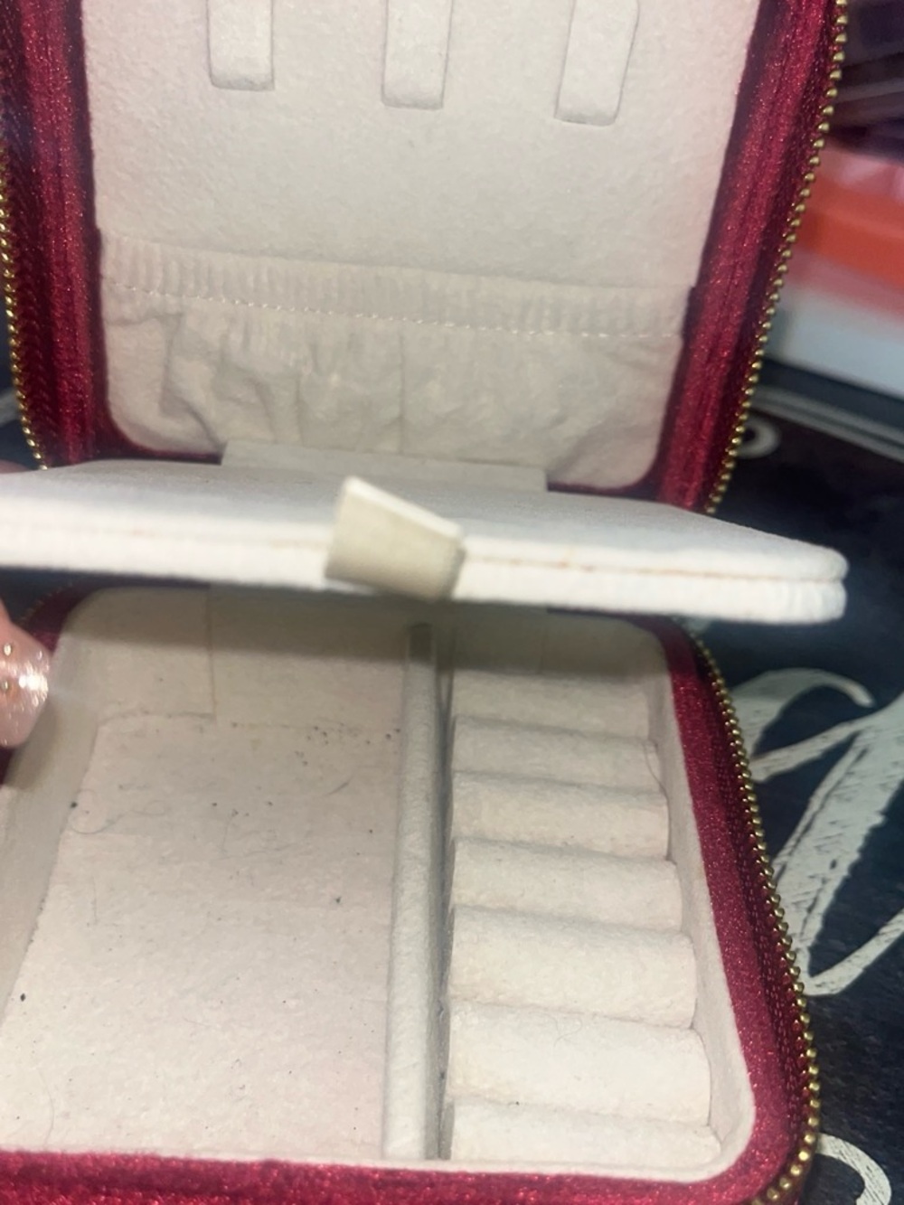 Travel-Friendly Red Jewelry Organizer Case with Cream Interior